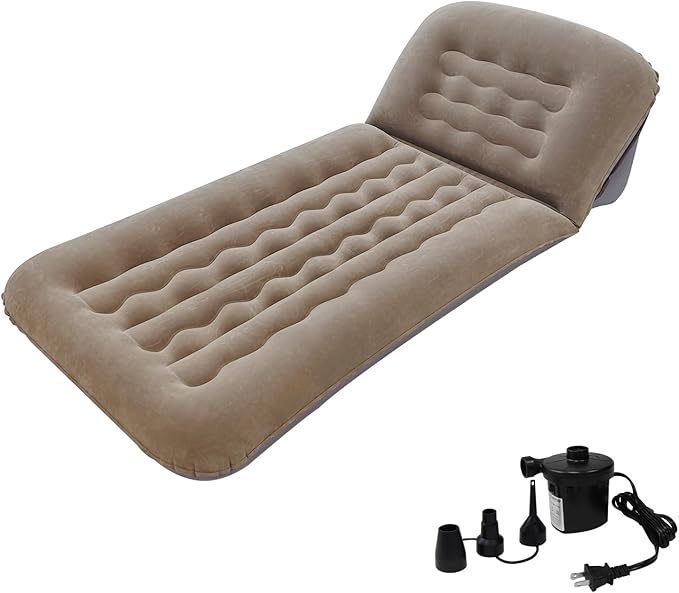Inflatable Camping Air Mattress with Adjustable Backrest, Flocking Portable Recliner Air Sofa Bed, Blow-Up Sleeping Pad Sofa for Outdoor Hiking, Beach, Tent, Travel – Fast Inflation with Pump
