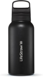 LifeStraw Go Series — Insulated Stainless Steel Water Filter Bottle for Travel and Everyday Use Removes Bacteria, Parasites and Microplastics, Improves Taste, 1L Nordic Noir