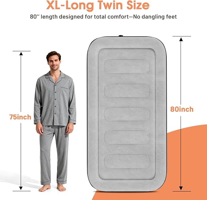 Twin Air Mattress with Built in Pump,18''Inflatable Mattress 2 Mins Self-Inflation/Deflation,XL-Long Blow up Mattress Thicker,Flocked Top Air Bed with Storage Bag for Home, Camping & Guests
