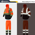 JKSafety Hi-Vis Reflective Safety Rain Jacket and Pants for Men Women Waterproof Rain Gears for Farming Fishing Work HV Rain Suit with Inner Mesh Lining and Pockets (117-Orange XXL)