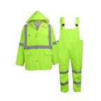 Global Glove FrogWear GLO-8000 Unisex High-Visibility Rain Suit, Lightweight Three-Piece Rain Gear with Waterproof Jacket, Bibs, and Detachable Hood – Neon Yellow, Large