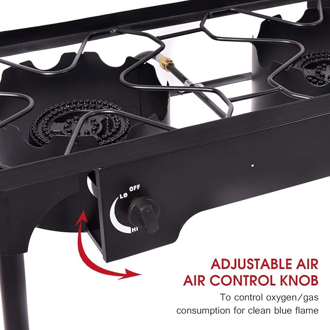 GYMAX Camping Stove, 2 Burner Propane Camp Stove w/Detachable Legs, 150,000-BTU Output, 20 PSI Regulator & CSA Certification, 30’’ Outdoor Stove, High Pressure Propane Burner for BBQ (2 Burner)