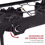 GYMAX Camping Stove, 2 Burner Propane Camp Stove w/Detachable Legs, 150,000-BTU Output, 20 PSI Regulator & CSA Certification, 30’’ Outdoor Stove, High Pressure Propane Burner for BBQ (2 Burner)