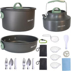 MEETSUN Portable Camping Pots and Pans Set,Aluminium Camping Cooking Set with Heat-Resistant Handles,Foldable Design,Quick-Clean Camping Cookware Set for Backpacking, Hiking,Survival,Emergency