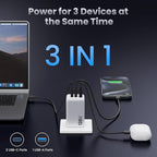 130W USB C Wall Charger,GaN III 3-Port Fast Charging Station,PD QC Foldable Charger Block Portable 65W USB C Laptop Adapter for MacBook Pro/Air,iPad Pro,Galaxy S23,Dell XPS 13,iPhone 16
