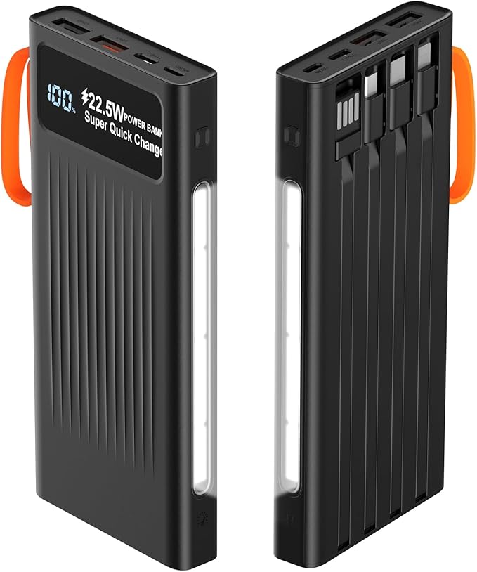 Portable Charger 10000mAh Power Bank Built-in Cable,PD 22.5W Fast Charging Powerbank, LED Display External Battery Pack with LED Lighting, Travel Phone Charger for iPhone 16/15/14/13/12,Samsung,Google
