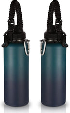 Volhoply Insulated Water Bottles Bulk 2 Pack, 40 oz Stainless Steel Sports Bottle with Paracord Handle & Spout Lid, Reusable Double Walled Vacuum Travel Cups for Adults Hiking(Dark Night,2 Set)