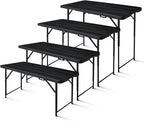 4ft Folding Table, Portable Fold-in-Half Adjustable Height Utility Table for Indoor/Outdoor Use, Durable HDPE & Steel, Stable & Lightweight, Multi-Purpose, Black Woodgrain