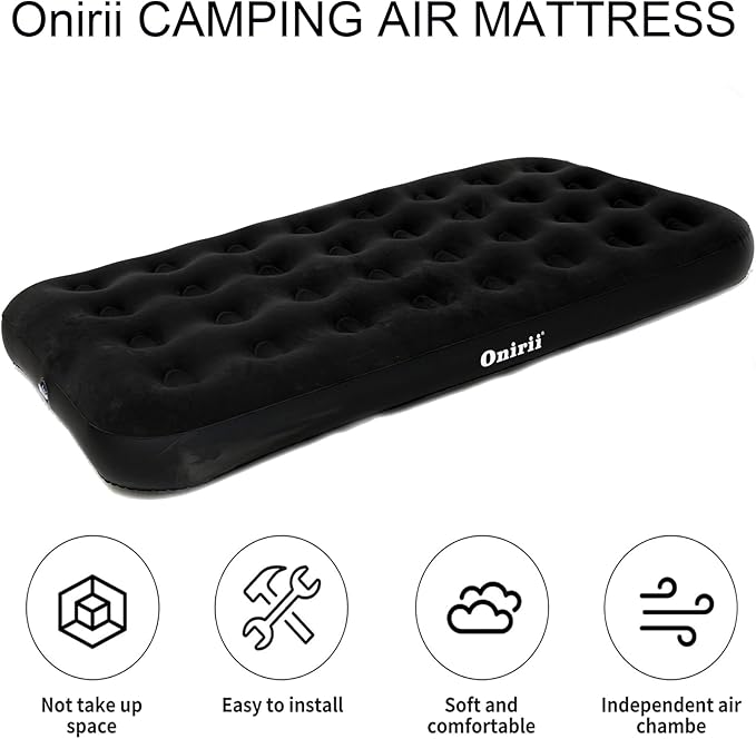 Twin Size Single Camping Air Mattress Bed with Air Pump,Inflatable Travel Air Mattress,Thickened Portable Blow Up Sleeping Bed Pad for Truck Tent Camping/Home/Hiking(Black)