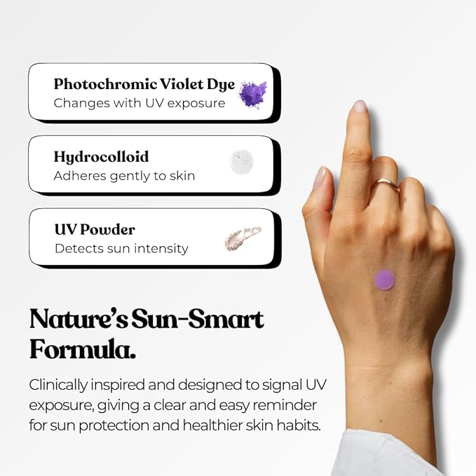 The Patch Collection® – UV Sun Detection Indicator Patch | Hydrocolloid, Photochromic Violet Dye (Pack of 36)