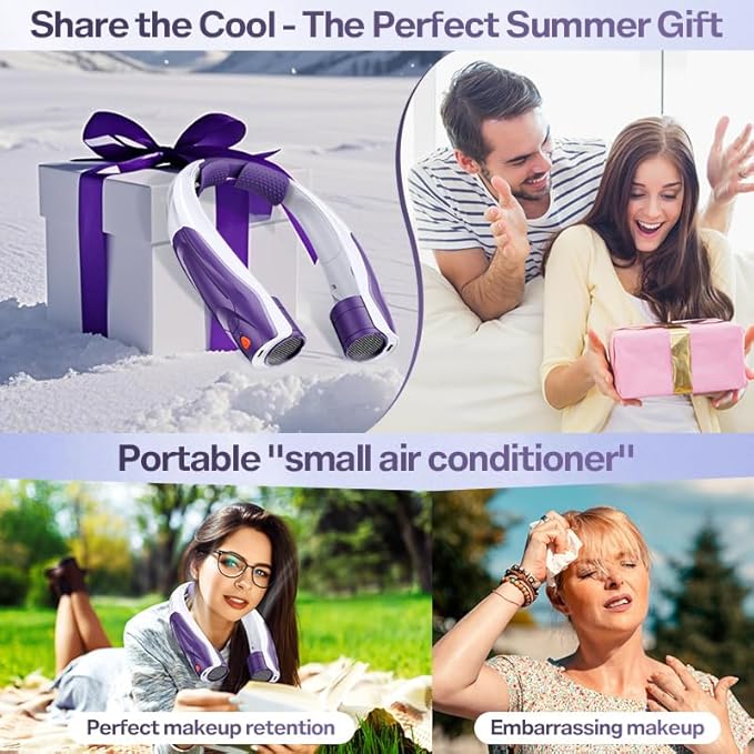 Neck Fan Rechargeable for Women: 6000mAh Battery Air Volume, 5S Fast Cooling Portable Personal Fan, 6 Speeds, No Hair Twisting - USB Quick Charge, Gift for Fashion Women, Bestie (Purple)