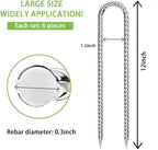 Rebar-Stakes-12-Inch-U-Shaped, Trampoline Stakes High Wind Ground Stakes Heavy Duty Galvanized Anti-Rust Metal Stakes Ground Anchors for Garden Dog Fence Chicken Coop Water Pipe 6pcs