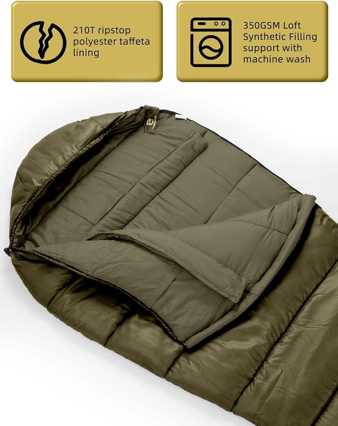 Bessport Mummy Sleeping Bag | 15-45 ℉ Extreme 3-4 Season Sleeping Bag for Adults Cold Weather– Warm and Washable, for Hiking Traveling & Outdoor Activities
