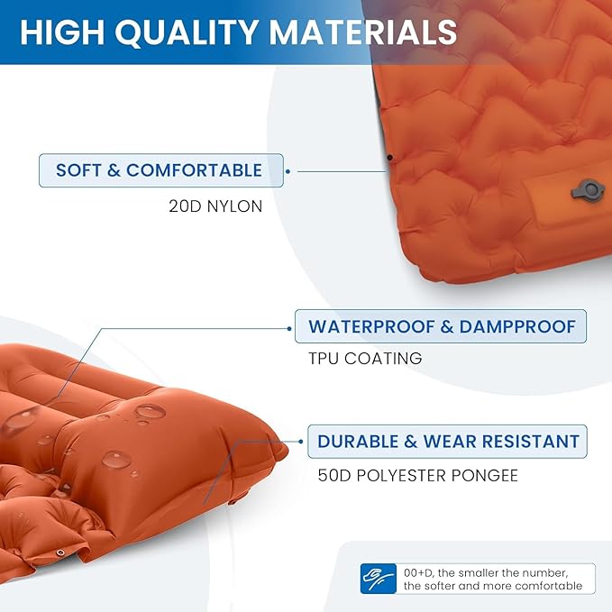 KingCamp Sleeping Pad for Camping, Ultralight Connectable Inflatable Sleeping Pad Camping Mattress with 6.3" Built-in Pillow & Foot Pump for Backpacking Hiking Tent Cot