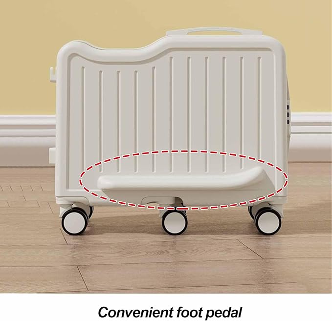 Ride-on Luggage for Kids, Children's Trolly Case with 6-Spinner Wheels & Retractable Cup Holder, Suitcase Stroller, Hardshell Carry On Suitcase(White,22in)
