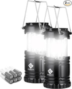 Etekcity Lantern Camping Essentials Lights, Led Flashlight for Power Outages, Battery Operated Lamp for Emergencies, Survival Gear, Hurricane Preparedness Items, Water Resistant, 2 Pack, Black
