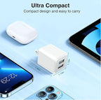 USB Wall Charger, Dual Port Cube Power Adapter Charger Plug Block Charging Box, Dual Port Wall Fast Charging Adapter, Compatible for i Phone 14 13 12 11， Light White