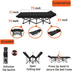 Oversized XXL Camping Cot, Folding Cot Camping Cots for Adults Portable Folding Outdoor Bed with Mat and Carry Bag, Heavy Duty Sleeping Cots for Outdoor Travel Camp Beach Vacation (Black)