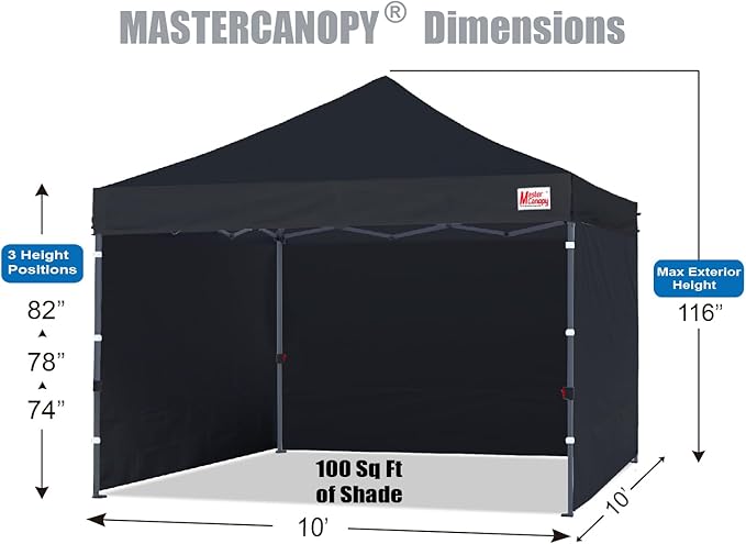 MASTERCANOPY Heavy Duty Pop-up Canopy Tent with Sidewalls (10x10,Black)