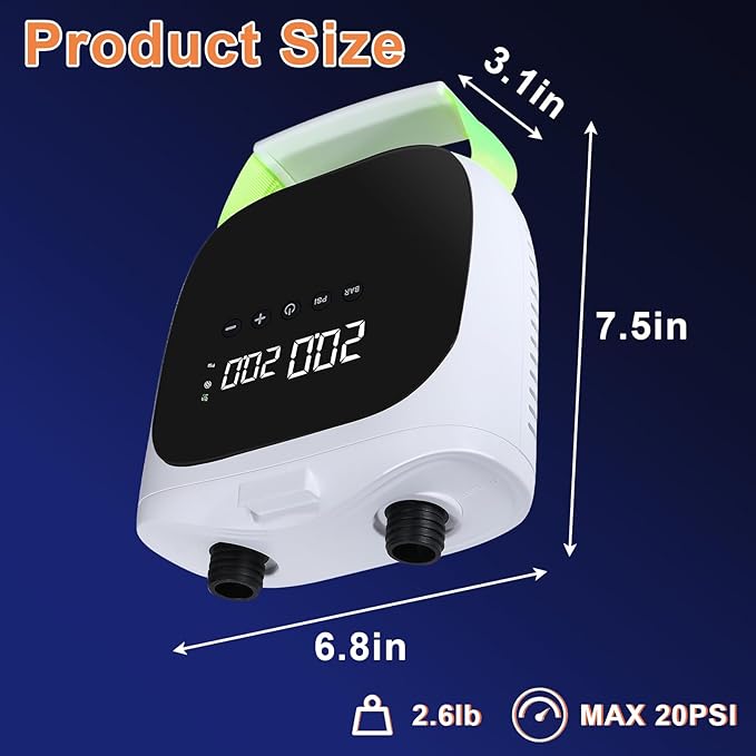Electric Paddle Board Pump – 20PSI High-Pressure Electric SUP Pump Air Pump with Auto Shutoff, Dual-Stage Inflation for Paddle Boards, Kayaks, Tents, Boats & Inflatables White