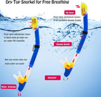 Kids Mask Fins Snorkel Set Snorkeling Packages, with Diving Mask, Snorkel, Adjustable Swim Fins, Mesh Bag, Anti-Fog Anti-Leak Snorkeling Gear for Kids for Snorkeling Swimming Diving