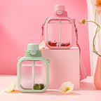 24 Oz Square Transparent Water Bottle, Cute Portable Travel Canteen with Adjustable Strap 700ml (Pink)