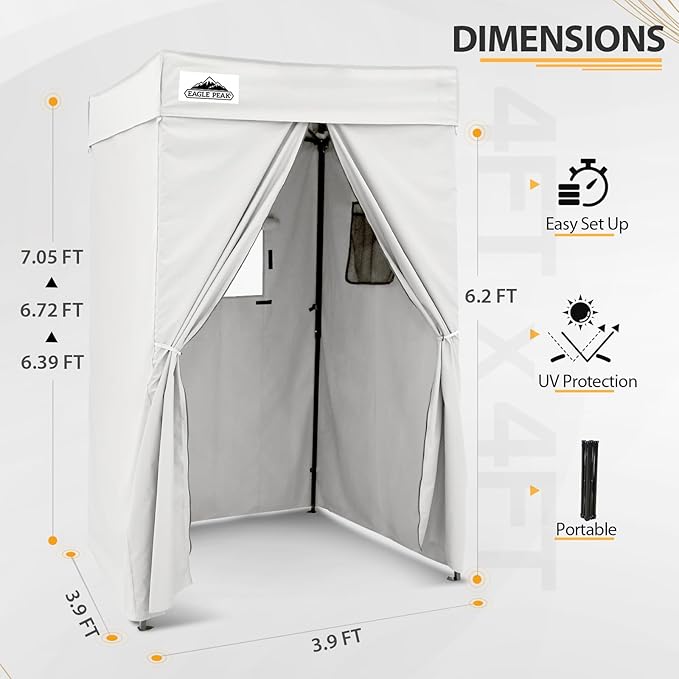 EAGLE PEAK Flex Compact 4x4 Pop-up Canopy Changing Room, Portable Privacy Dressing Room for Indoor Fashion Photoshoots, Camping, or Pool, White
