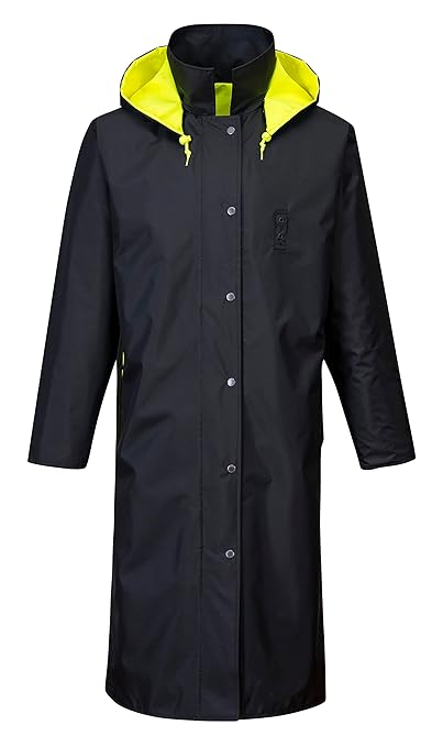 Portwest UH447 Waterproof Reversible Raincoat Hi Vis Reflective Long Safety Rain Jacket Yellow/Black, Medium