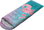 HOSIMA Cartoon Axolotl Sleeping Bags for Kids 10-12,Blue Cartoon Kids Sleeping Bags for Girls Boys,Compact Sleeping Bag for Camping Essentials and Hiking.