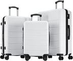 OLIXIS 3-Piece Suitcase Set, Hardside Luggages with Spinner Wheels, Lightweight ABS Hard Shell Travel Luggage, Expandable Carry-On Suitcase with TSA Approved Lock–White, 20/24/28 Inch