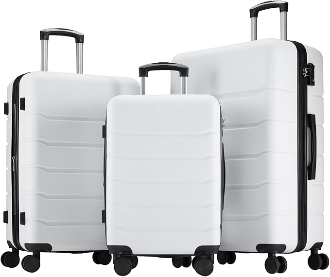 OLIXIS 3-Piece Suitcase Set, Hardside Luggages with Spinner Wheels, Lightweight ABS Hard Shell Travel Luggage, Expandable Carry-On Suitcase with TSA Approved Lock–White, 20/24/28 Inch