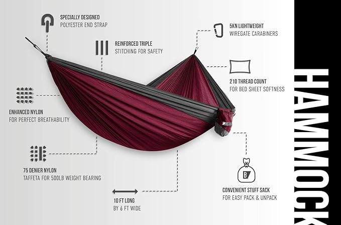 Bear Butt 2 Person Portable Hammock - Backpacking to Camping - Double Hammock for Travel & Outdoor
