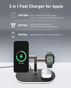 VBA 4 in 1 Wireless Charging Station for Apple MagSafe Charger,Fast Charging Magnetic Wireless Charger Stand with Night Light for iPhone 17 Air 16 15 14 13 12 Series,Apple Watch,AirPods Pro (Black)