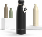 LARS NYSØM Stainless Steel Insulated Water Bottle 12oz 17oz 25oz 34oz 51oz | Insulated Thermo Flask for Hot and Cold Beverages | Leakproof Drinking Bottle (Carbon Black, 17oz)
