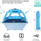 Beach Tent for 3-4 People, Pop-Up Beach Tent Automatic Setup, UV Protection, Extendable Floor, Ventilating Windows, Portable Outdoor Sun Shelter, Blue
