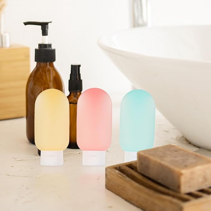Travel Size Lotion Bottles 3pcs 60ml Colorful Flip Cap Squeeze Bottles for Shampoo and Shower Gel Refillable Toiletries Containers for Travel and Daily Use