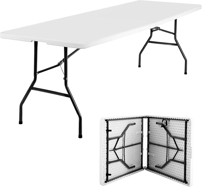 FDW Folding Half Portable Foldable Table for Parties Backyard Events (White, 6 FT 70 * 29) (White, 8 FT)