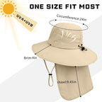 Sun Hats for Men Women, UPF50+ Protection Safari Hat,Wide Brim Fishing Hat with Neck Flap,Bucket Hats for Beach Hiking