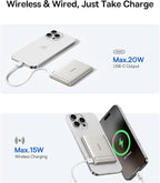 Baseus Picogo Power Bank, Smallest Qi2 Certified 15W MagSafe Portable Charger, 0.5" Ultra Slim 5000mAh Magnetic Battery Pack with Stand, Alloy Wireless Charger for iPhone 17 Pro Max/17 Air/16 Series