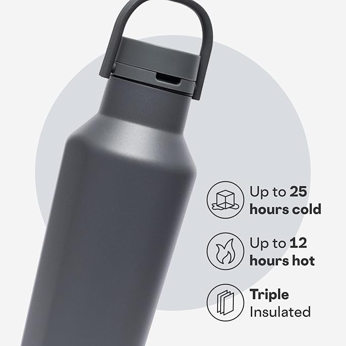 Corkcicle Classic Sport Canteen Insulated Water Bottle - Keeps Beverages Cold 25 Hours - Triple Insulated - Summer Drinkware Gift - Keeps Drinks Ice Cold - Leak-Proof Cap - 32 oz - Flint