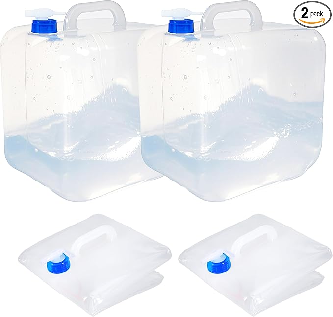 Collapsible Water Container with Spigot & Hook, BPA Free Water Jug, Foldable Carrier Bucket, Water Storage Container for Camping Hiking Survival Kit, 2-Pack (20L/5.3 Gallon)