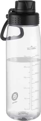 Water Bottle 32oz, clear water bottle with Spout Lid and Carry Handle, Reusable, Tritan, BPA Free, Hiking Water Bottle Suitable for Travel, Outdoors, Gym, Travel, Home, School (clear-black)