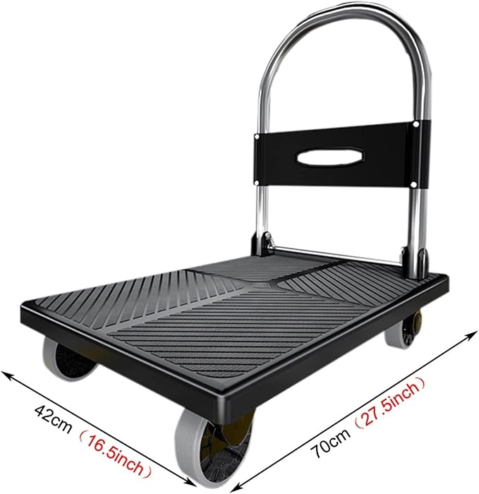 Platform Trucks Push cart Foldable, Push cart Heavy Duty, Hand cart,Suitable for Luggage, Shopping, Travelling, Moving and Office (Color : Blue, Size : 70 * 42cm(B))