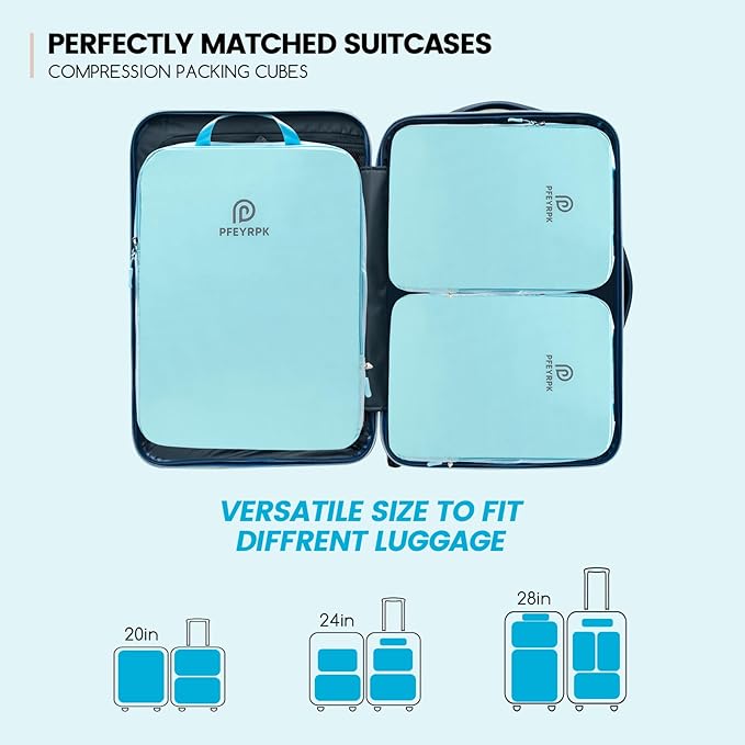 Lightweight Compression Packing Cubes for Suitcases, Compressible Expandable Travel Packing Organizer with Clear Toiletries and Backpack Bag, Travel Essentials for Carry on Luggage 7 Set