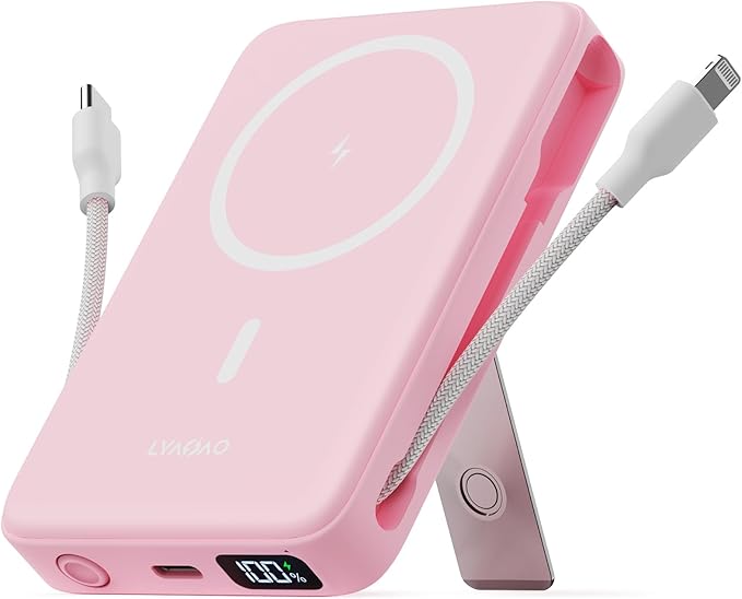 2025 Latest Portable Charger, 16800mAh Magnetic 15W Wireless Power Bank with 2 Built in Cables, LED Display Battery Pack Travel Essentials for iPhone 17/16/15/14/13/12/Pro/Mini/Pro Max