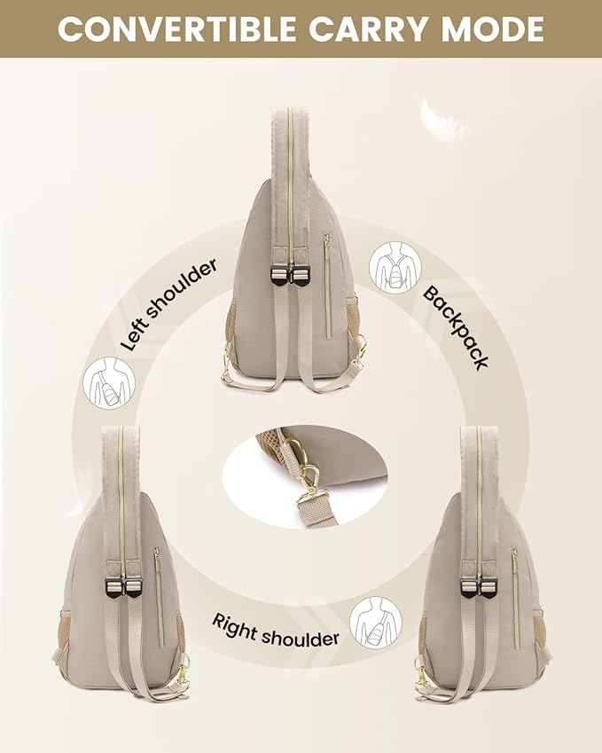 LOVEVOOK Sling Bag for Women, Sling Backpack Crossbody Bag Convertible, Small Diaper Bag Hiking Daypacks Water-resistant, Travel Shoulder Bag Chest Bag