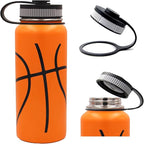32 oz Basketball Water Bottle, Wide Mouth Sports Flask Metal Travel Mug with 2 Lids, Stainless Steel Double Wall Vacuum Insulated Leak Proof Water Bottles, Basketball Accessories Gifts for Boys Girls