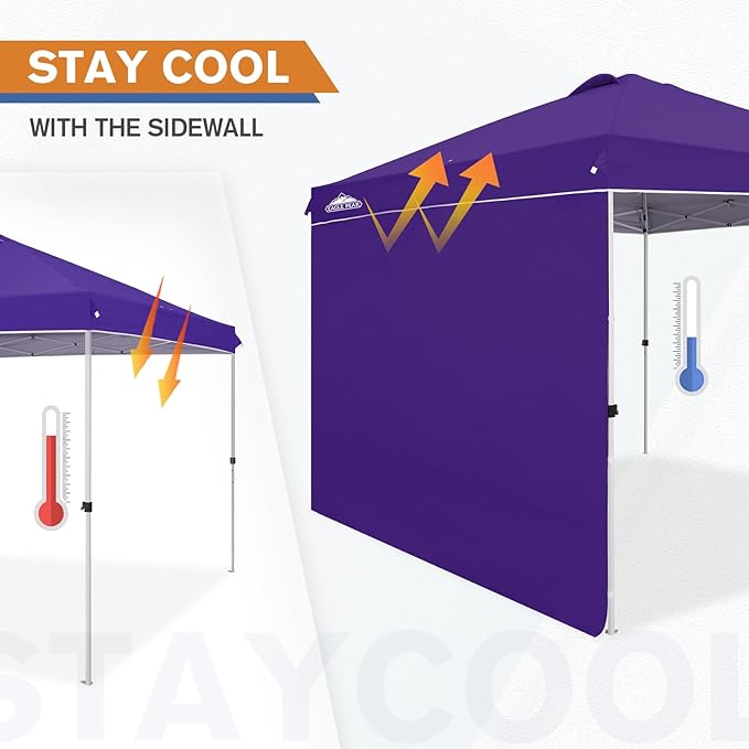 EAGLE PEAK Pop Up Canopy Tent with 1 Sidewall, Easy Setup Event Tent, Outdoor Sun Shade, Wheeled Carry Bag, Stakes and Guy Ropes, Instant Canopy 10x10, Purple