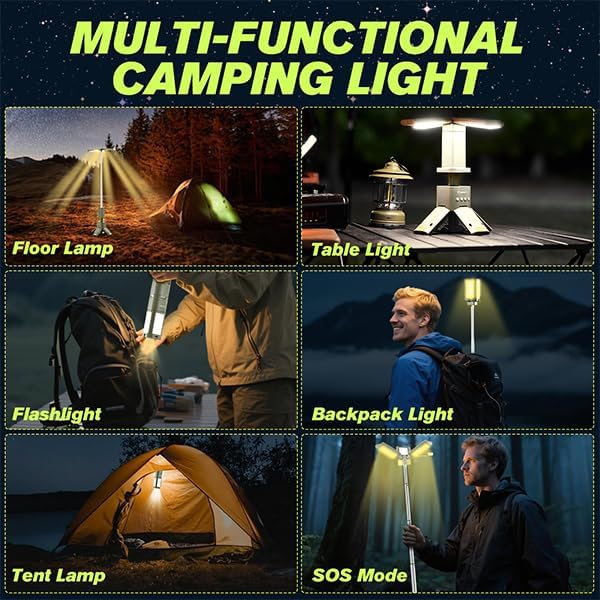 Portable Camping Light, 14000mAh Telescopic Camping Lantern with Rechargeable Power Supply, Dimmable Magnetic Tent Lamps 6000 Lumen Outdoor Work Lights for Hiking,Camping,Home Emergency
