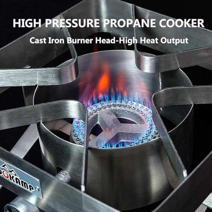Stainless Steel High Pressure 1-Burner Outdoor Propane Gas Cooker with 0-20 PSI Adjustable Regulator and Steel Braided Hose (Stainless Steel-SA1300)